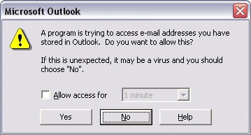 Screenshot of the Outlook security warning dialog