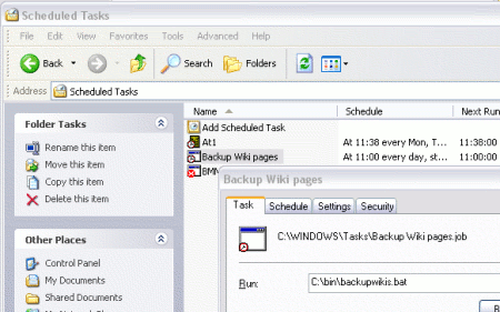 screenshot of Scheduled Tasks